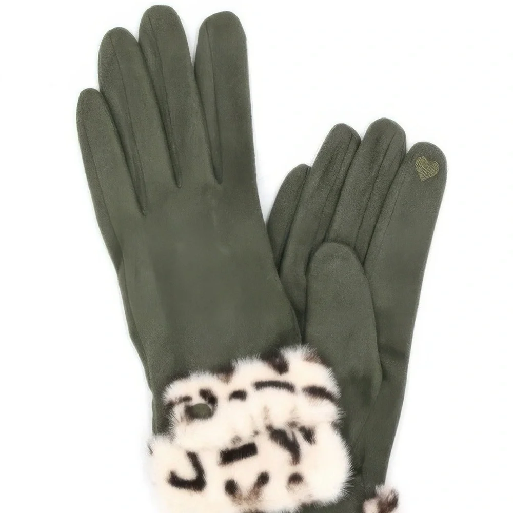 Leopard Faux Fur Cuff Smart Touch Gloves